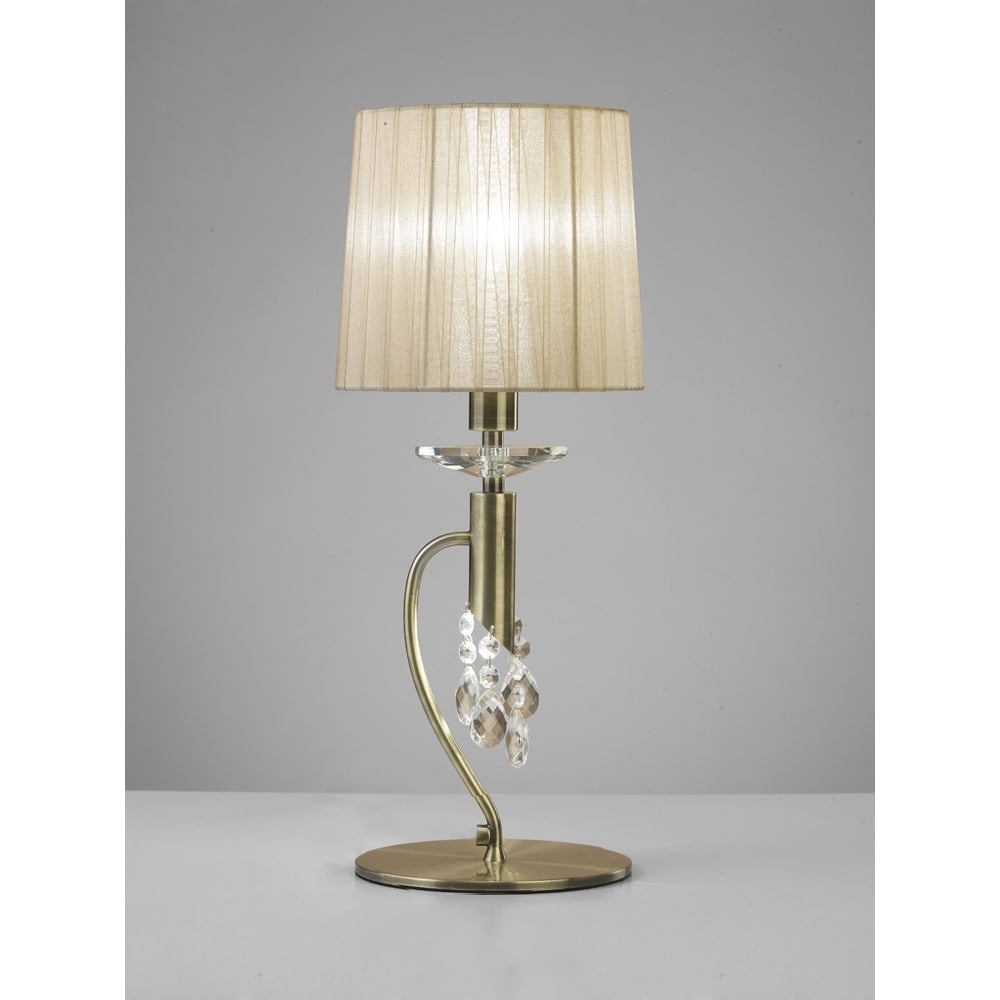 M3888 Tiffany Table Lamp 1+1 Light E14+G9 Antique Brass Soft Bronze Shade & Clear Crystal