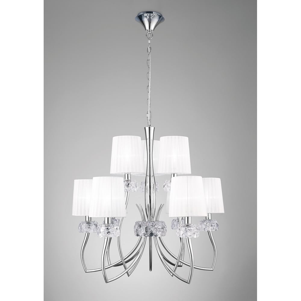 M4630 Loewe 2 Tier Pendant 6+3 Light E14 Polished Chrome White Shades