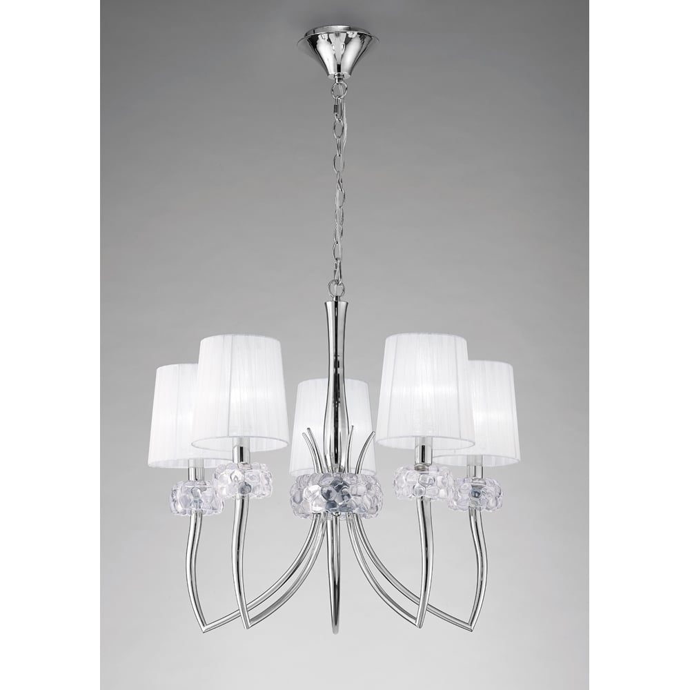 M4631 Loewe Pendant 5 Light E14 Polished Chrome White Shades