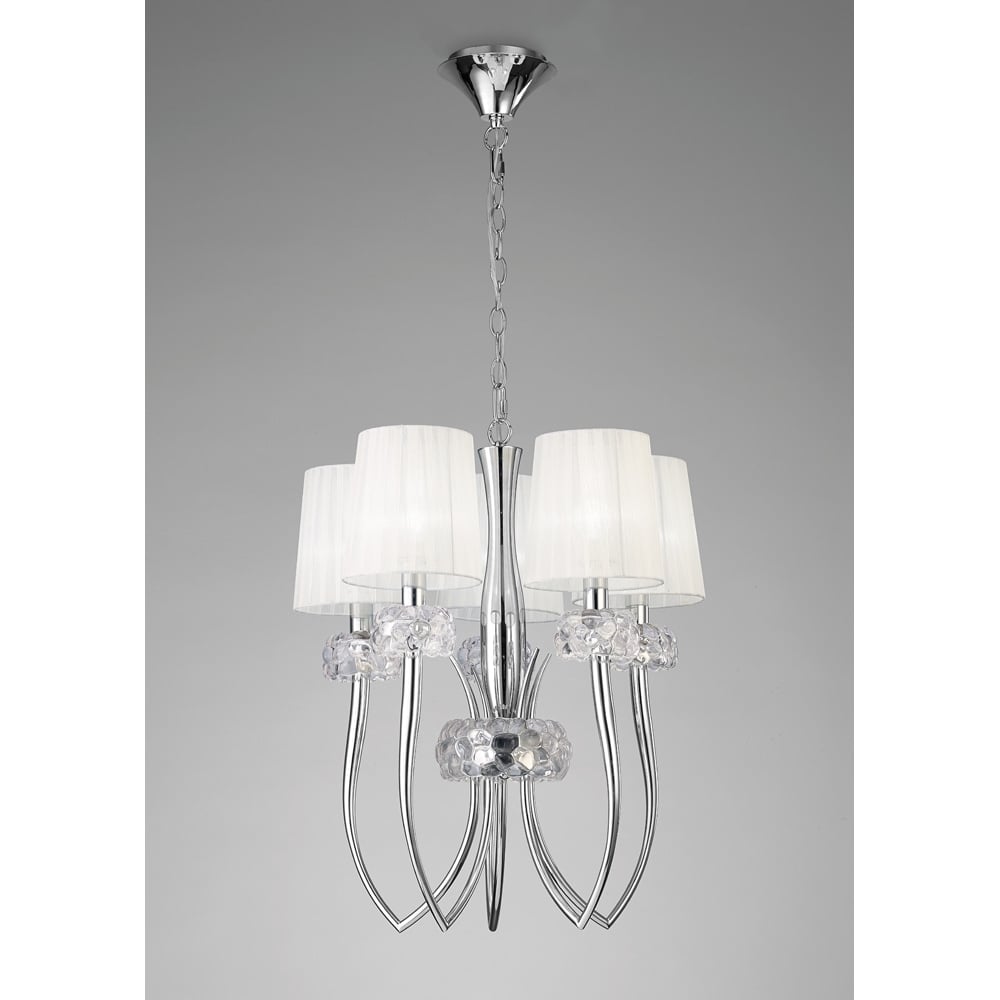 M4632 Loewe Slim Pendant 5 Light E14 Polished Chrome White Shades