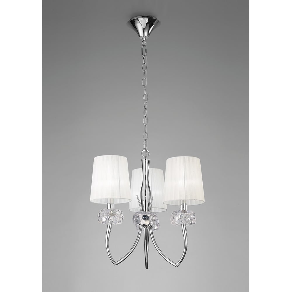 M4633 Loewe Pendant 3 Light E14 Polished Chrome White Shades
