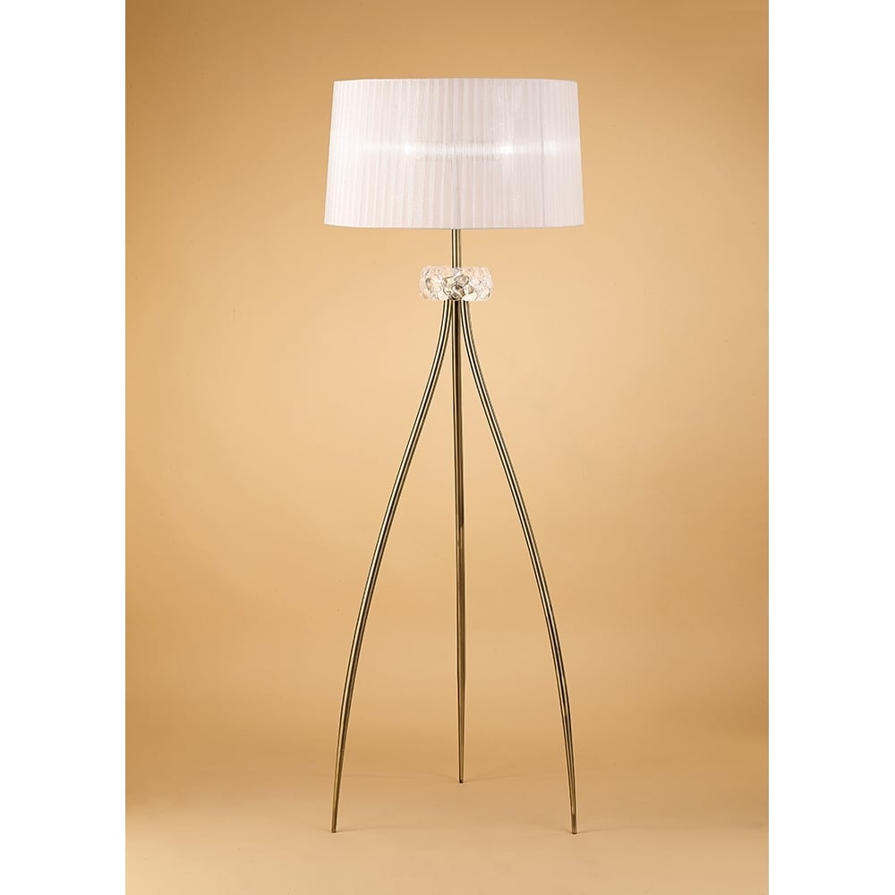M4638AB Loewe Floor Lamp 3 Light E27 Antique Brass Cream Shade