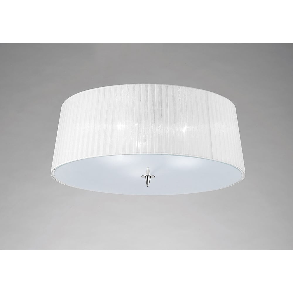 M4640 Loewe Flush Ceiling 3 Light E27 Polished Chrome White Shade