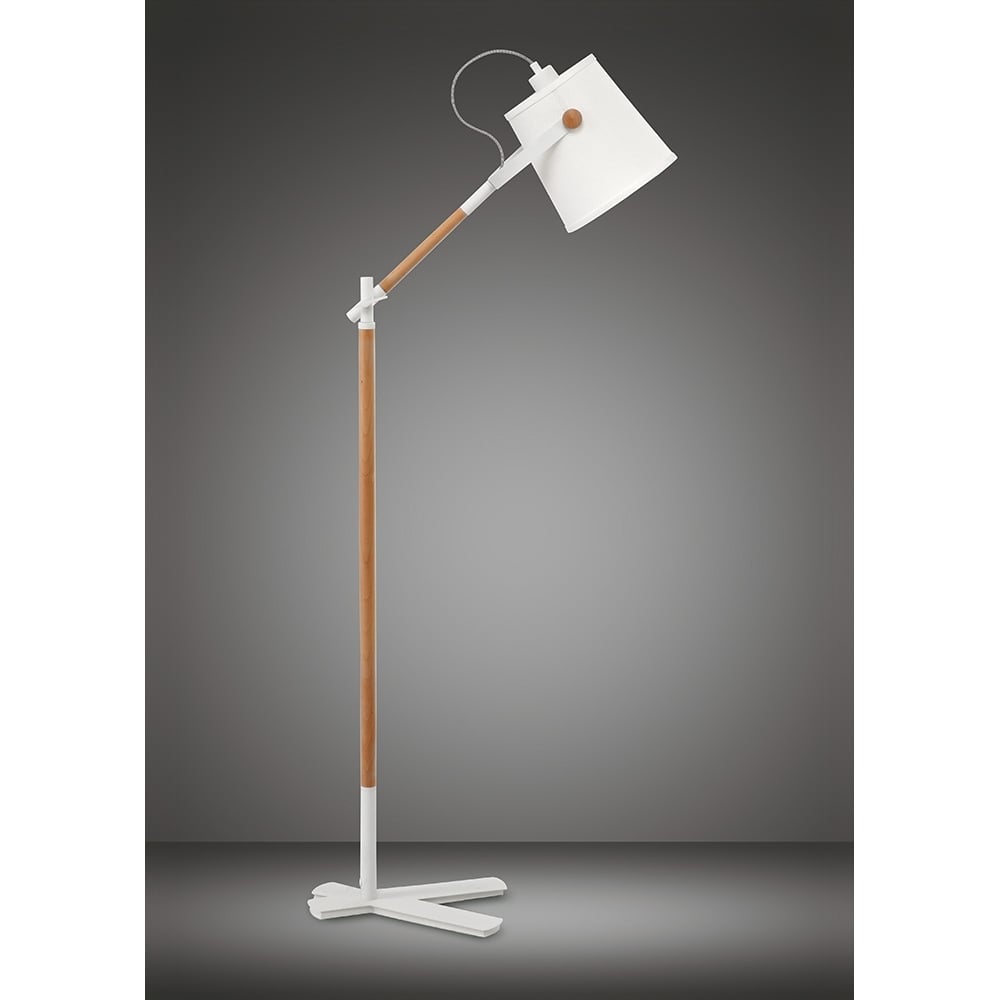 M4920 Nordica Floor Lamp White Shade 1 Light E27 Matt White/Beech Ivory White Shade