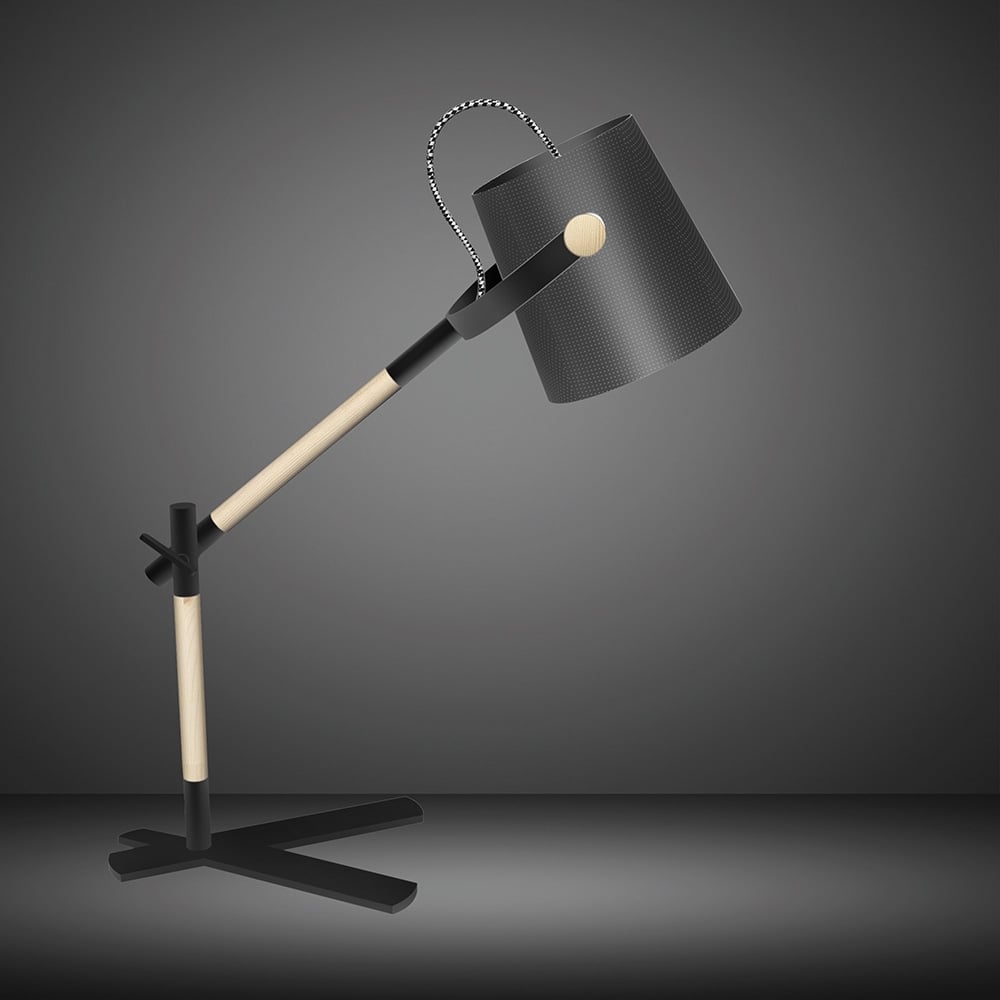 M4923 Nordica Table Lamp Black Shade 1 Light E27 Matt Black/Beech Black Shade
