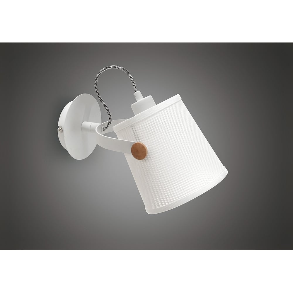 M4924 Nordica Wall Lamp White Shade 1 Light E27 Matt White/Beech Ivory White Shade
