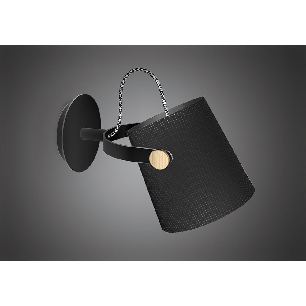M4925 Nordica Wall Lamp Black Shade 1 Light E27 Matt Black/Beech Black Shade (S)