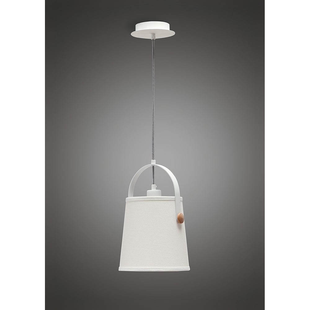 M4926 Nordica Pendant White Shade 1 Light E27 Matt White/Beech Ivory White Shade