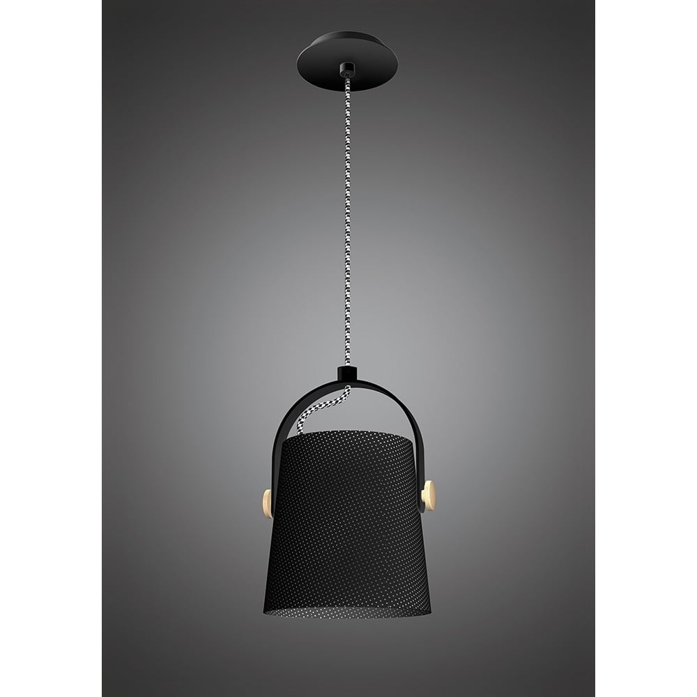 M4927 Nordica Pendant Black Shade 1 Light E27 Matt Black/Beech Black Shade