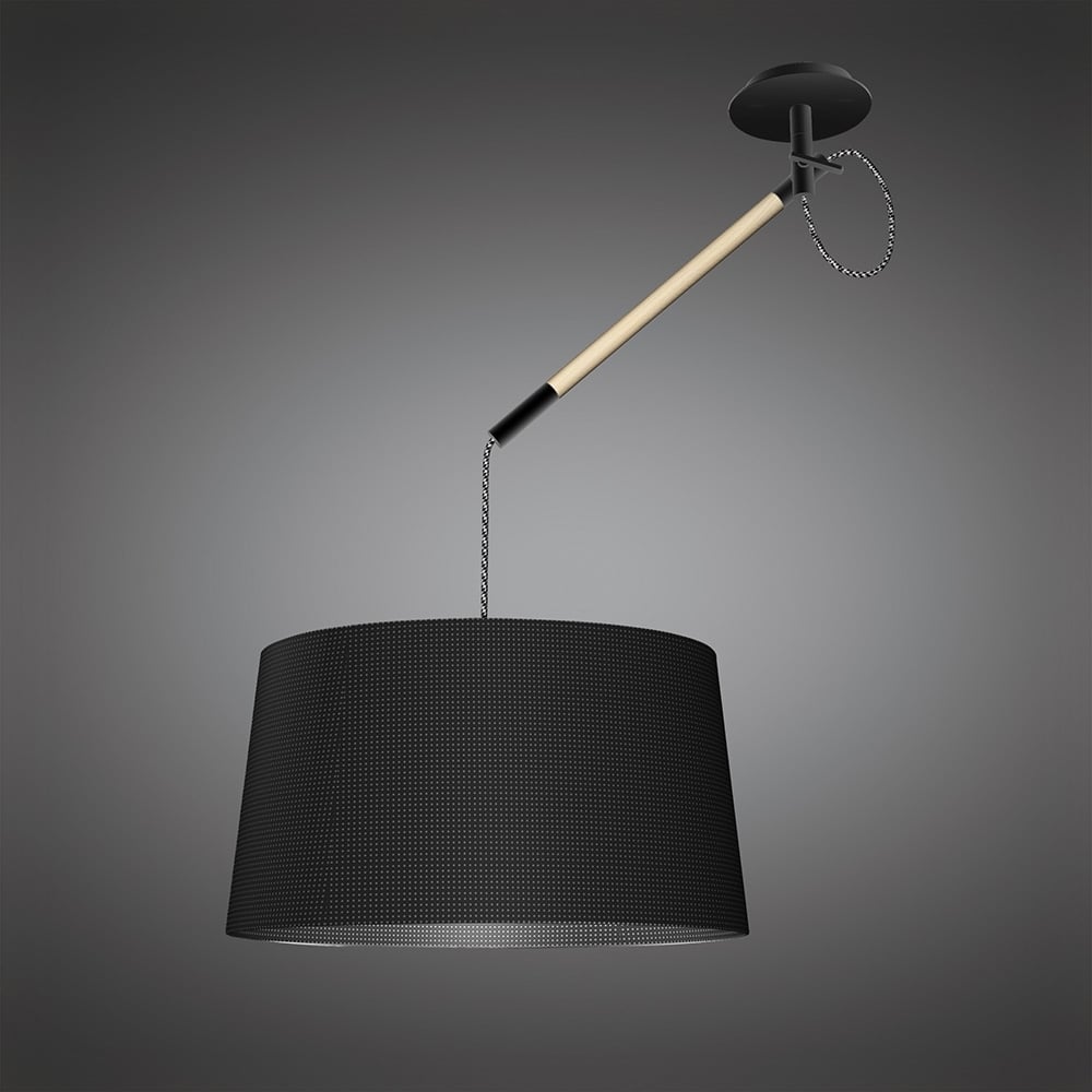 M4929 Nordica Multi Position Pendant Black Shade 1 Light E27 Matt Black/Beech Black Shade