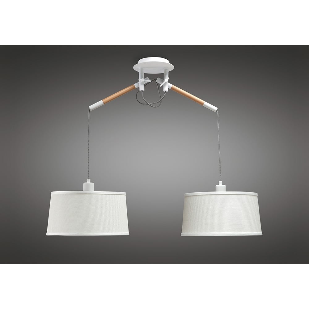 M4930 Nordica Linear Pendant White Shade 2 Light E27 Matt White/Beech Ivory White Shades