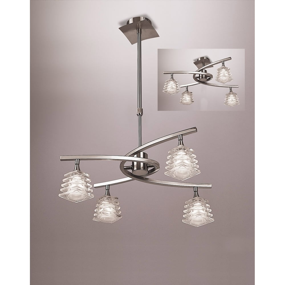 M0012 Keops Telescopic Pendant Convertible To Semi Flush 4 Light G9 Satin Nickel