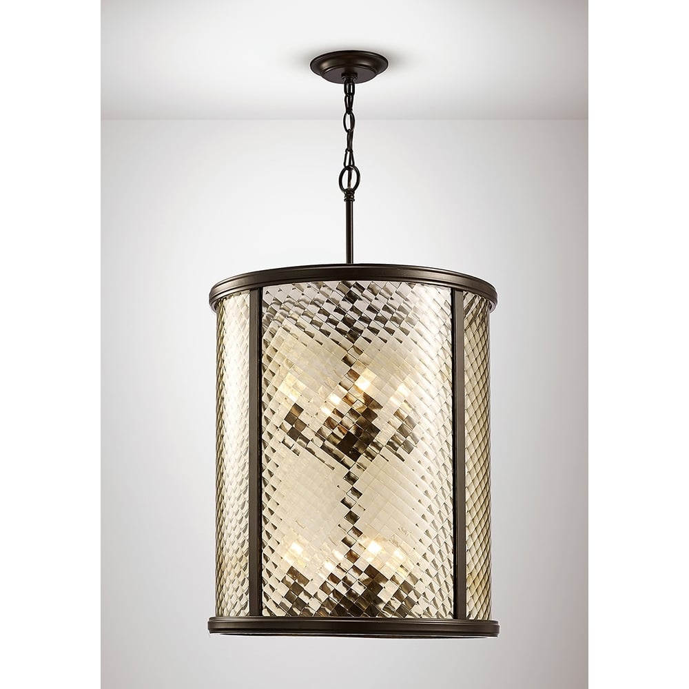 IL31678 Asia Pendant 8 Light E14 Oiled Bronze/Clear Glass