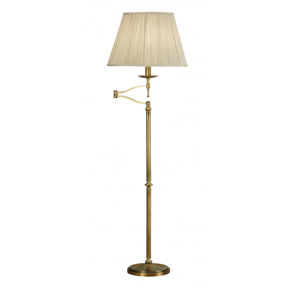 63621 Stanford Antique Brass Swing Arm Floor Lamp Beige Shade