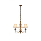 63628 Stanford Antique Brass 3 Light Pendant Beige Shades