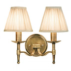 63654 Stanford Antique Brass Twin Wall Light Beige Shades