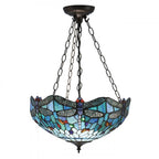 64075 Dragonfly Blue Tiffany Medium Inverted 3 Light Pendant