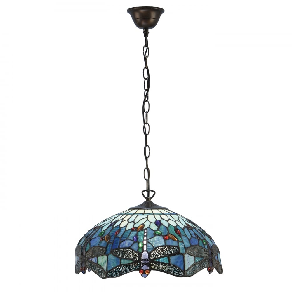 64080 Dragonfly Blue Tiffany Medium 3 Light Pendant