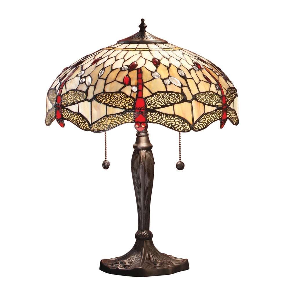 64085 Dragonfly Beige Tiffany Medium Table Lamp
