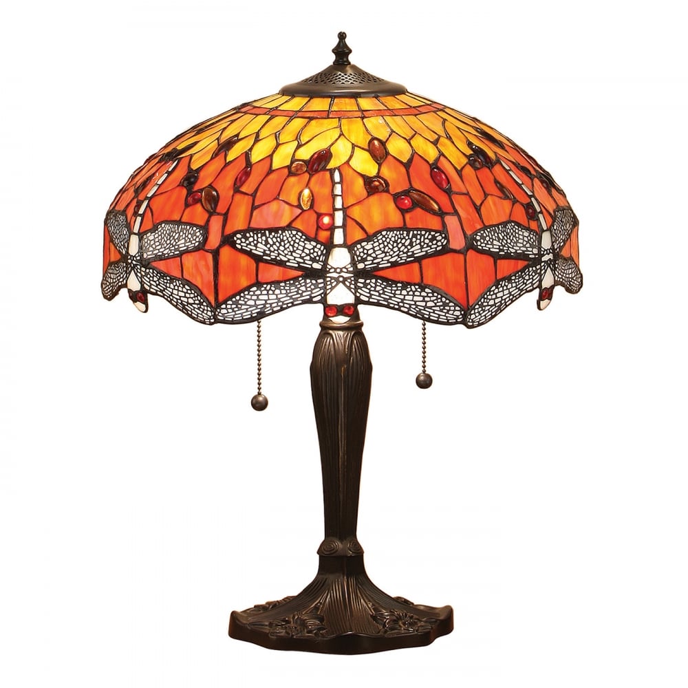 64093 Dragonfly Flame Tiffany Medium Table Lamp
