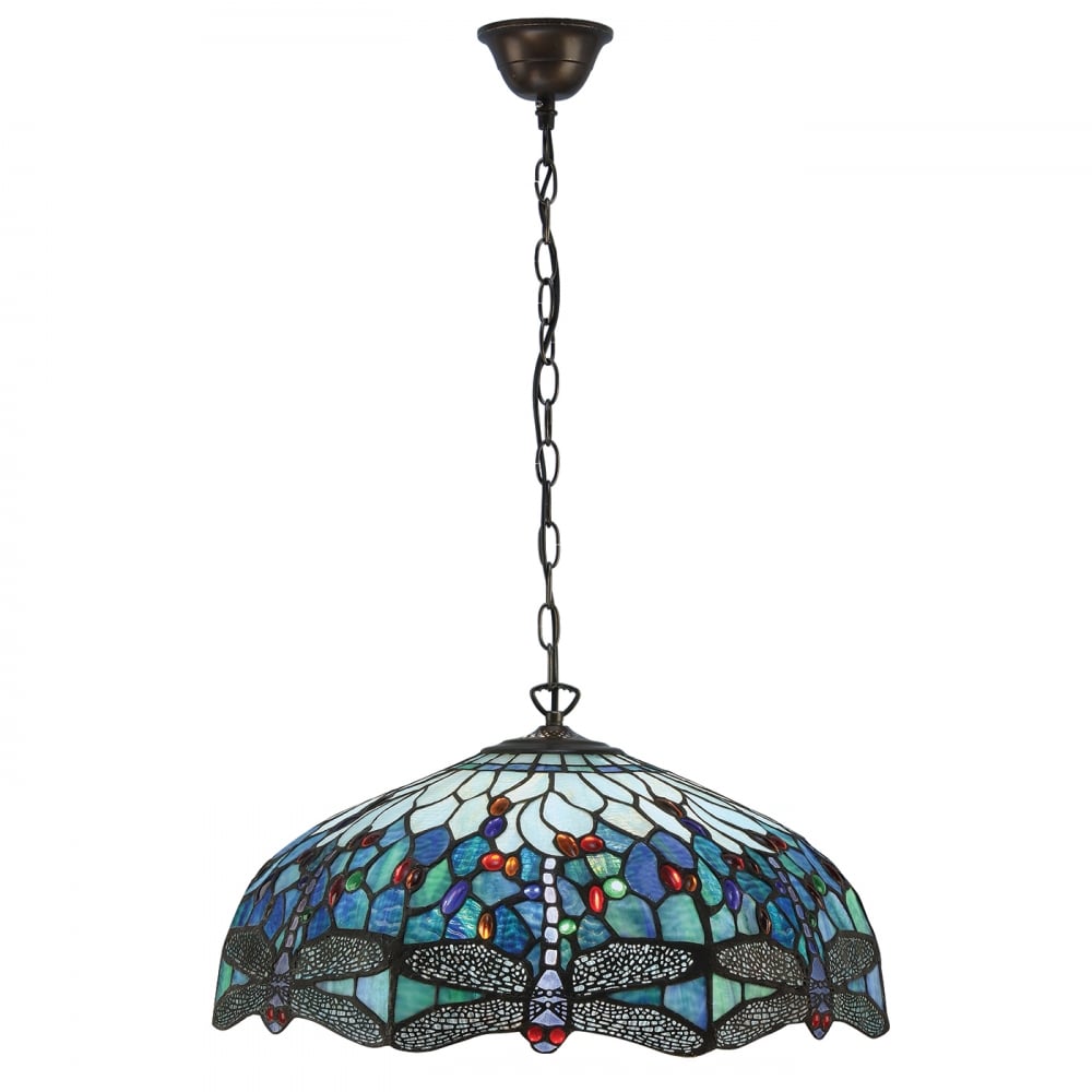 66148 Dragonfly Blue Tiffany Large 3 Light Pendant
