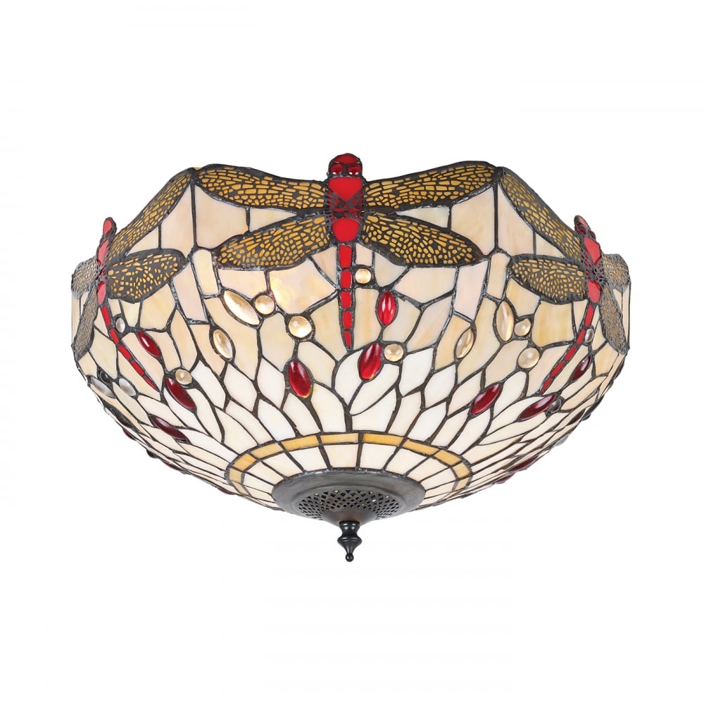 70723 Dragonfly Beige Tiffany Medium 2 Light Flush