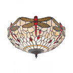 70723 Dragonfly Beige Tiffany Medium 2 Light Flush