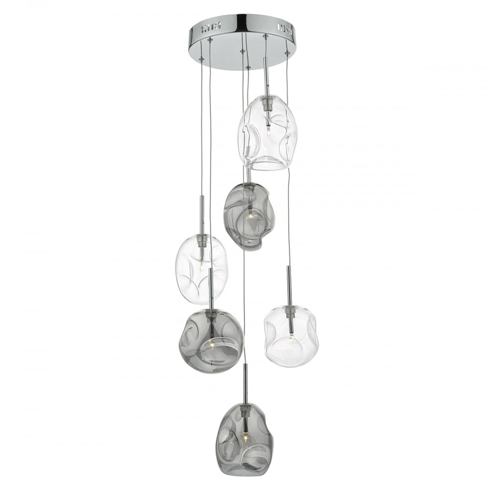 Dar QUI6410 Quinn 6 Light Cluster Pendant Smoked Clear
