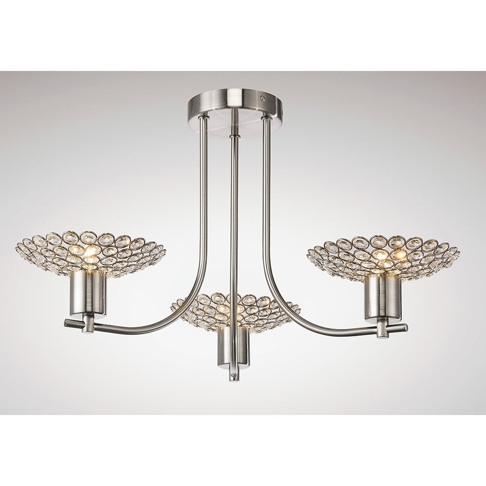 Diyas IL20606 Ellen Semi Ceiling 3 Light Satin Nickel/Crystal (S)