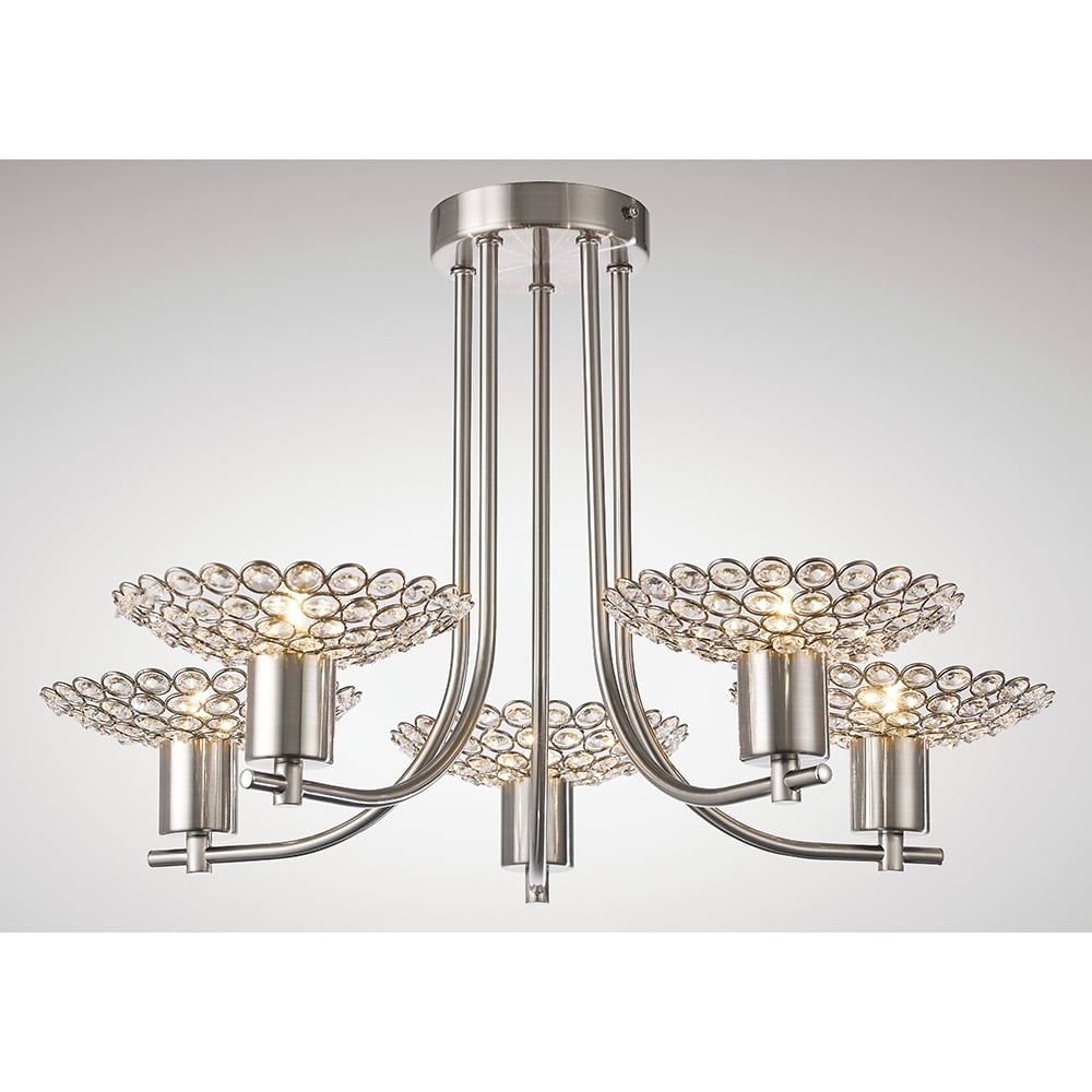 Diyas IL20607 Ellen Semi Ceiling 5 Light Satin Nickel/Crystal