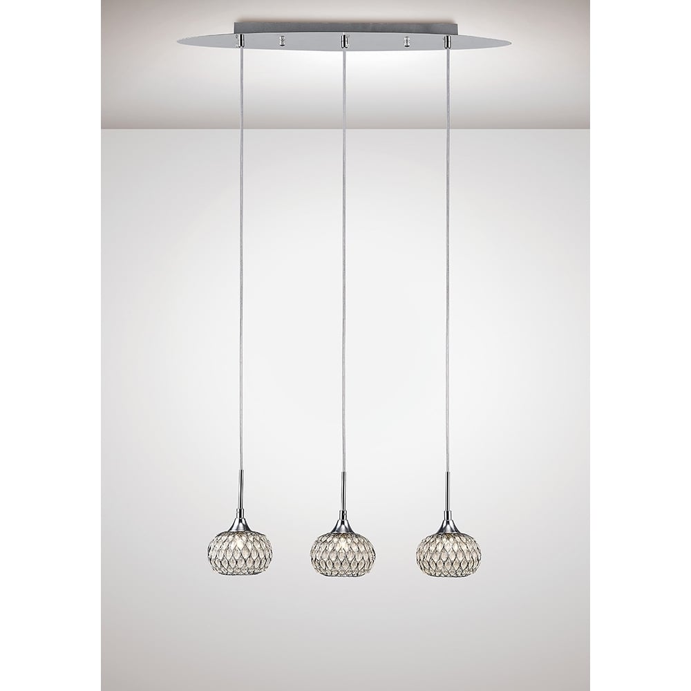 Diyas IL31504 Chelsie Pendant 3 Light Line Polished Chrome/Clear Glass (SD)