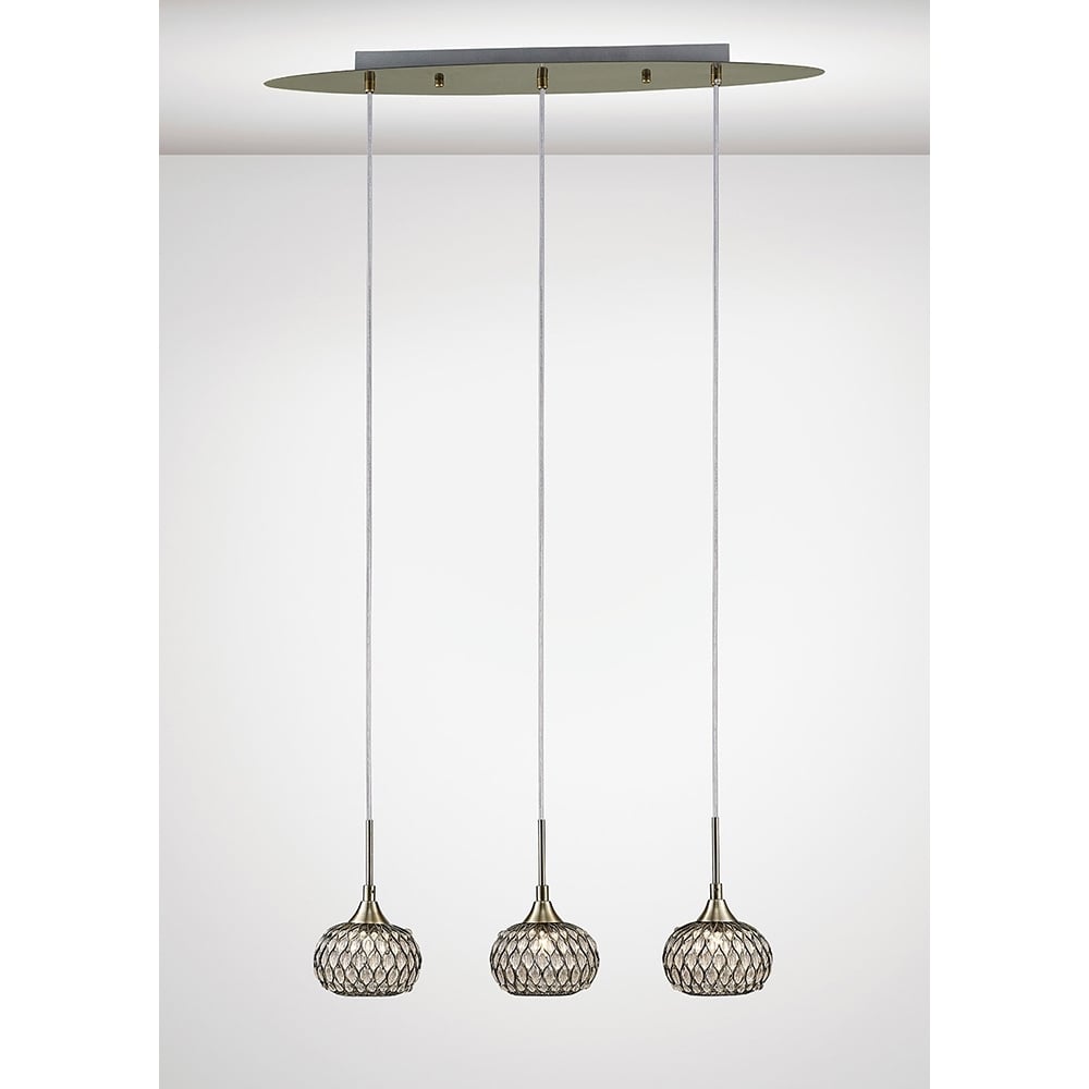 Diyas IL31514 Chelsie Pendant 3 Light Line Antique Brass/Clear Glass (SD)