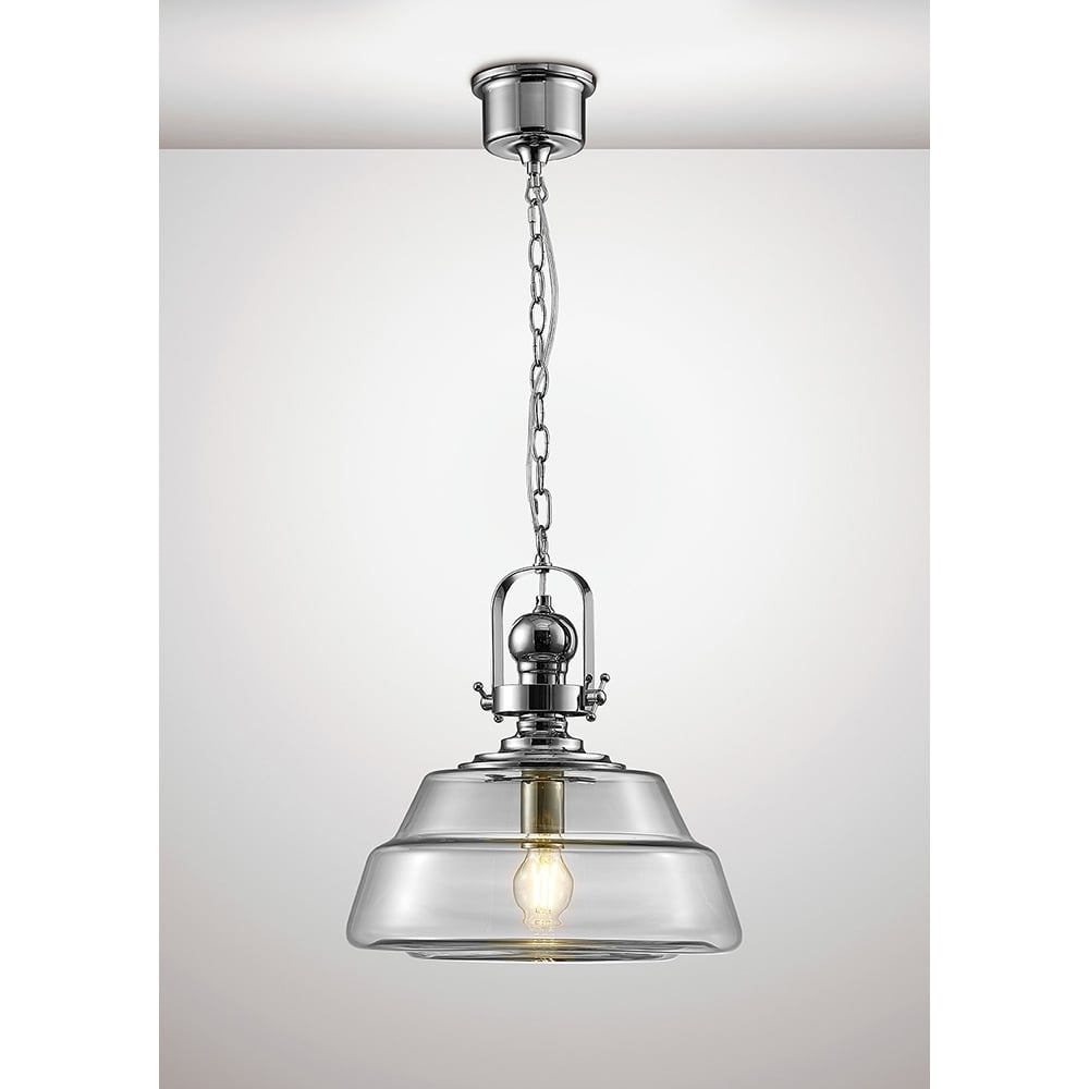 Diyas IL31592 Reyna Single Large Pendant Polished Chrome/Clear Glass