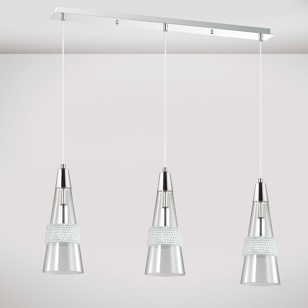 Diyas IL31606 Emilia Pendant 3 Light Linear Polished Chrome/Crystal