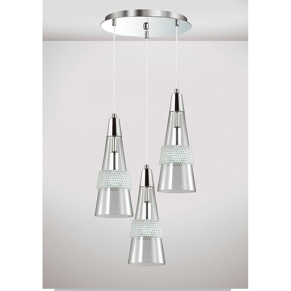 Diyas IL31607 Emilia Pendant 3 Light Round Polished Chrome/Crystal