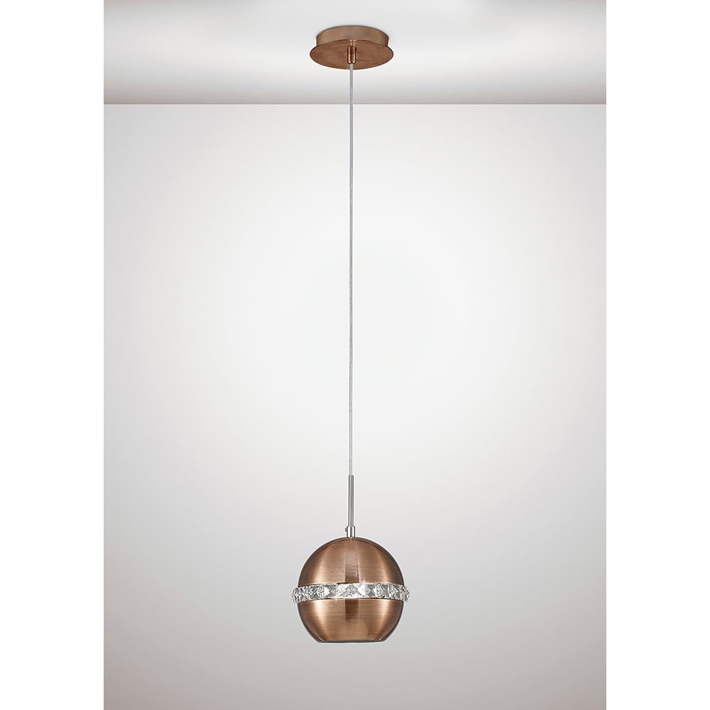 Diyas IL31610 Andrea Single Pendant Satin Copper/Crystal (S)