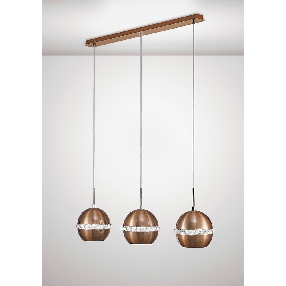 Diyas IL31611 Andrea Pendant 3 Light Linear Satin Copper/Crystal