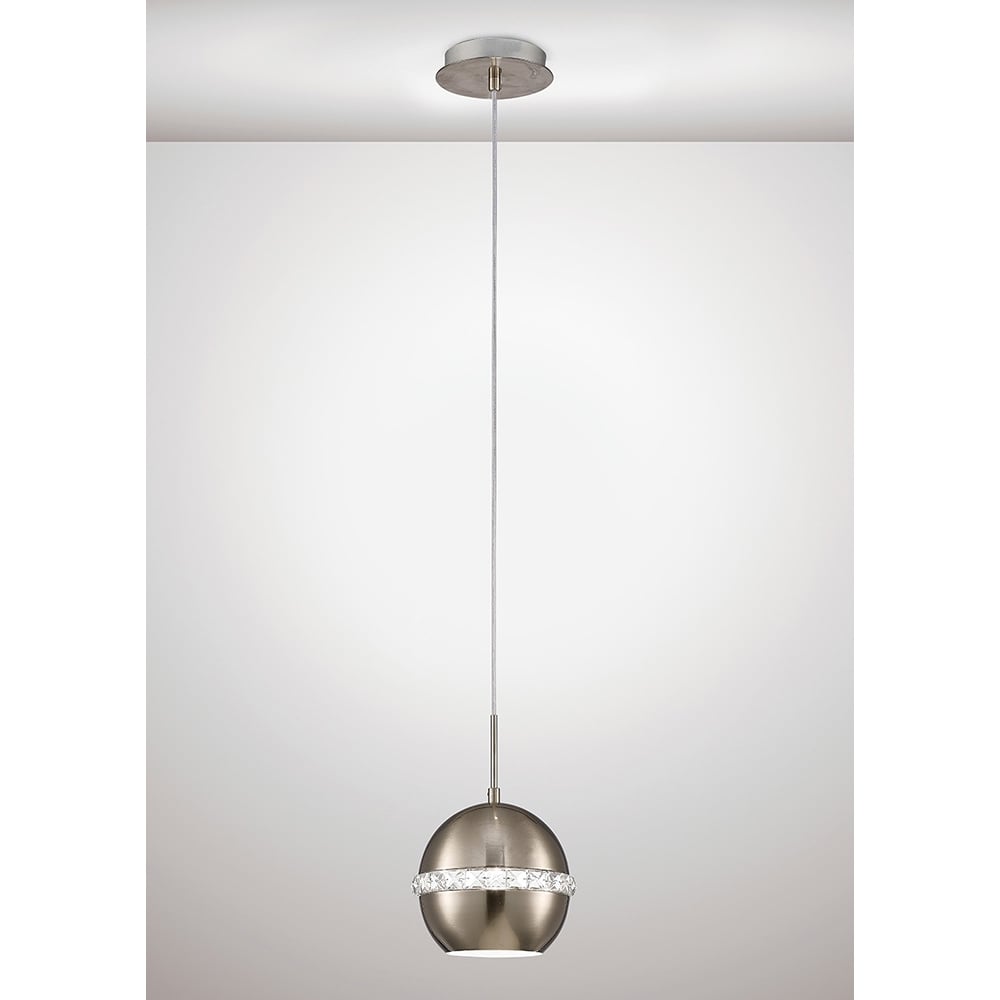 Diyas IL31612 Andrea Single Pendant Satin Nickel/Crystal
