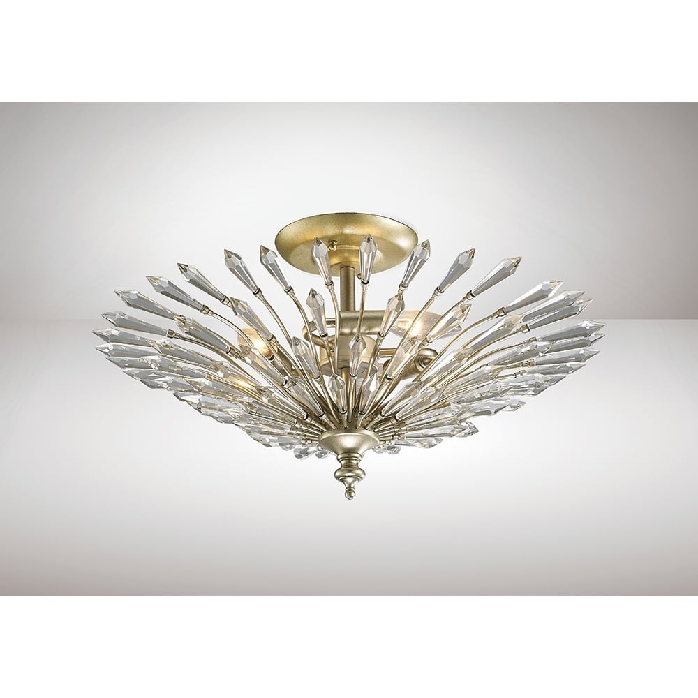 Diyas IL31671 Fay Semi Ceiling 3 Light Aged Gold/Silver/Crystal