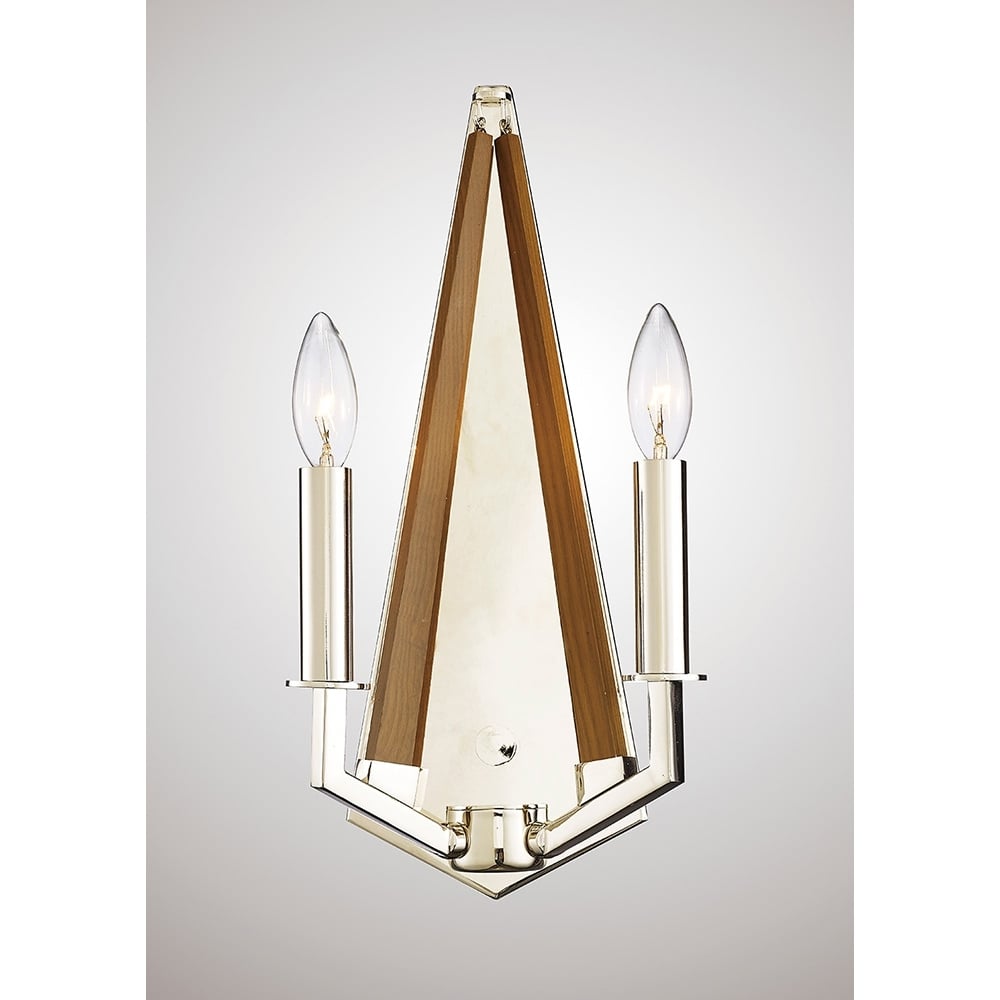 Diyas IL31680 Hilton Wall Lamp 2 Light Polished Nickel/Taupe Wood