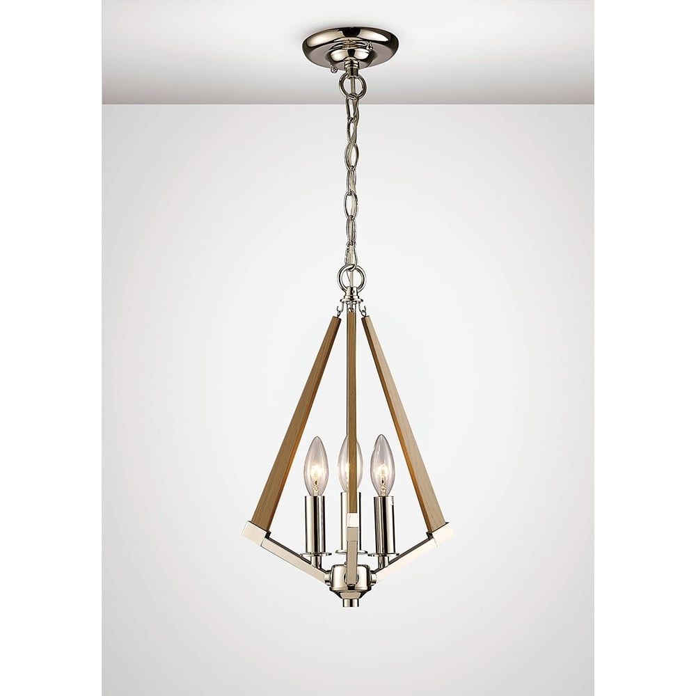 Diyas IL31681 Hilton Tetragonal Pendant 3 Light Nickel/Taupe Wood