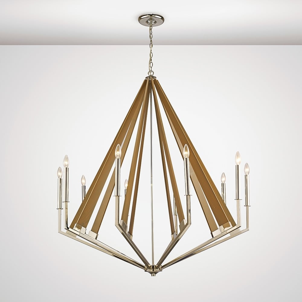 Diyas IL31683 Hilton Decagonal Pendant 10 Light Nickel/Taupe Wood