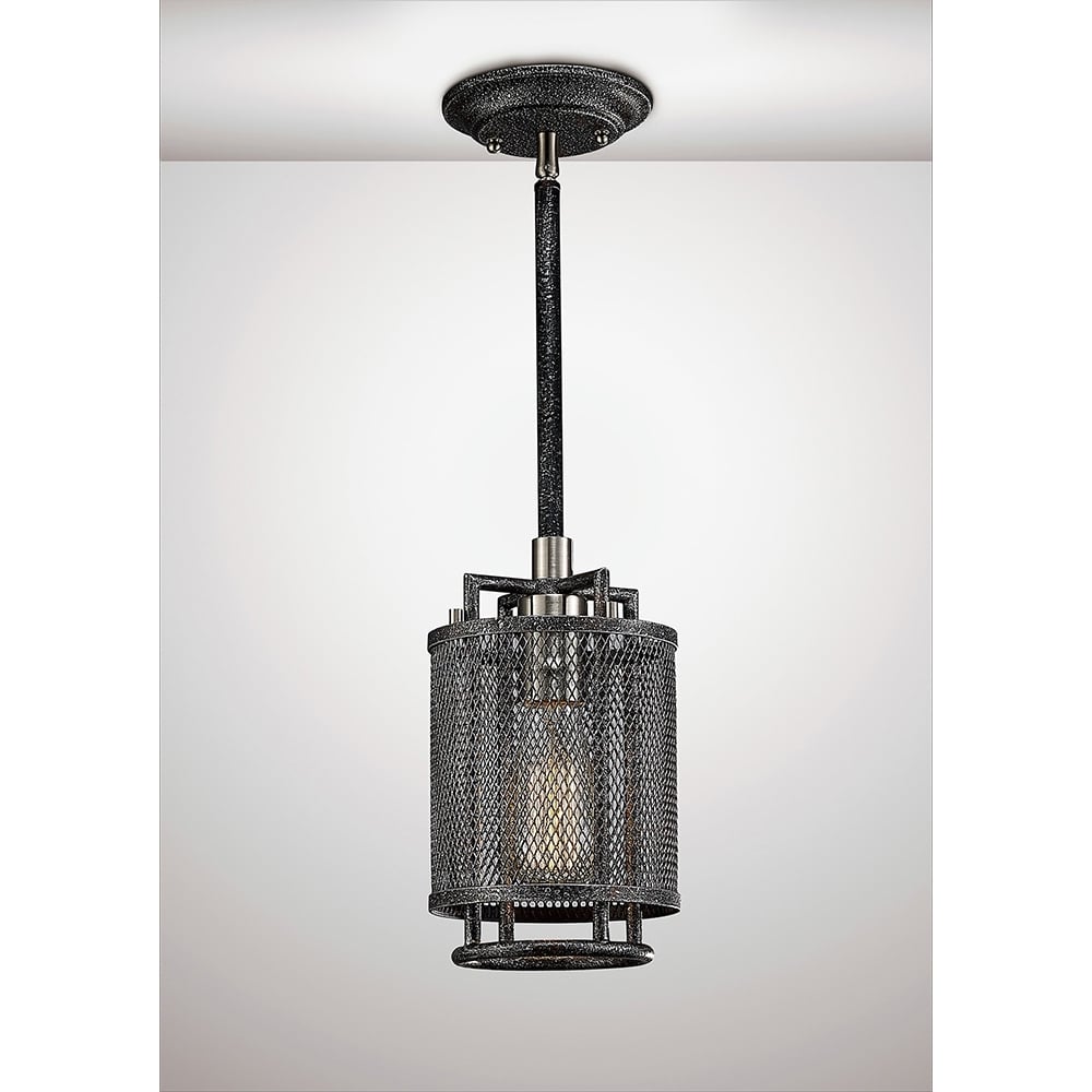 Diyas IL31691 Parker Pendant 1 Light Weathered Zinc/Brushed Nickel