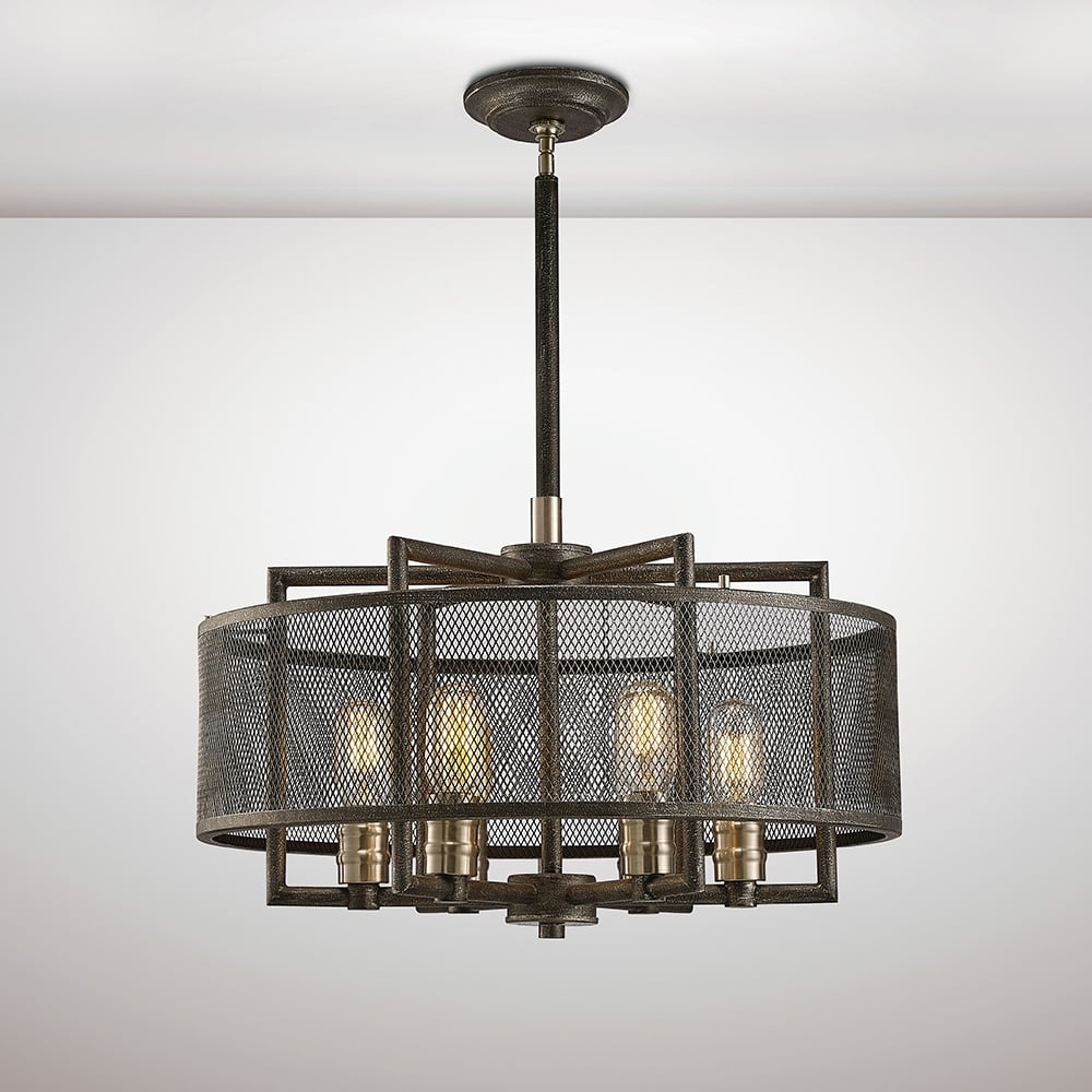 Diyas IL31692 Parker Pendant 6 Light Weathered Zinc/Brushed Nickel