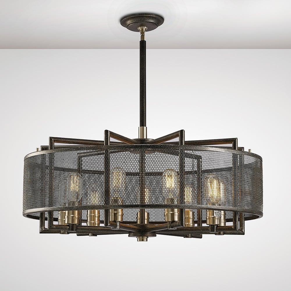 Diyas IL31693 Parker Pendant 9 Light Weathered Zinc/Brushed Nickel