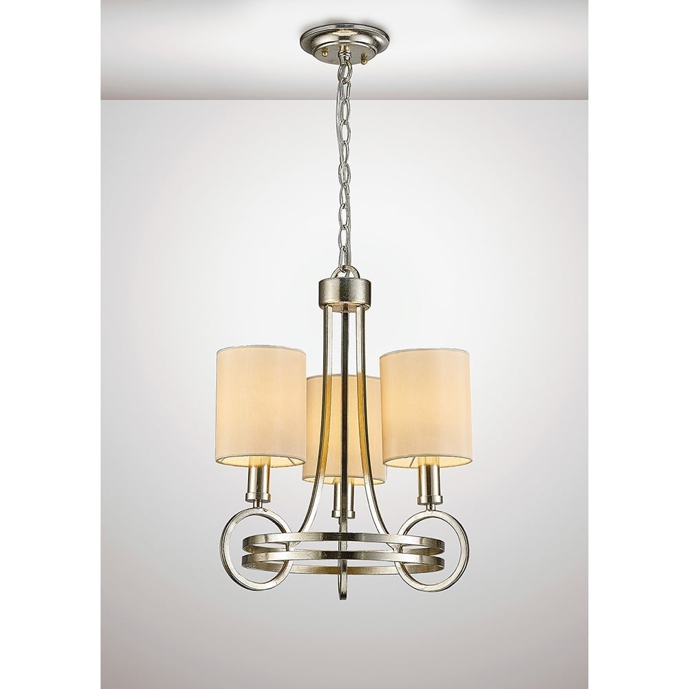 Diyas IL31701 Isabella Pendant Beige Shade 3 Light Antique Silver