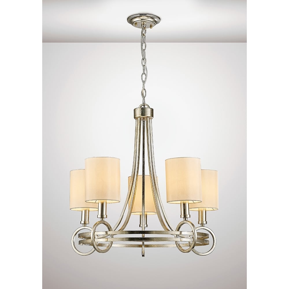 Diyas IL31702 Isabella Pendant Beige Shade 5 Light Antique Silver