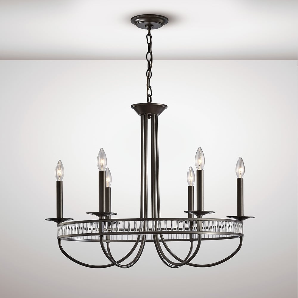 Diyas IL31706 Saskia Round Pendant 6 Light Aged Bronze/Crystal