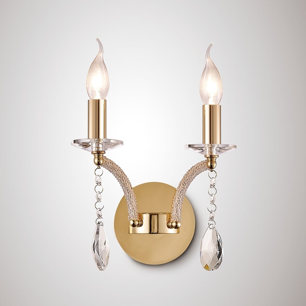 Diyas IL32362 Fiore Wall Lamp Switched 2 Light French Gold/Crystal (S)