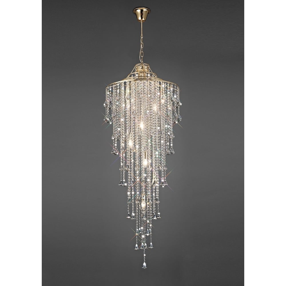 Diyas IL32775 Inina Tall Pendant 9 Light French Gold/Crystal